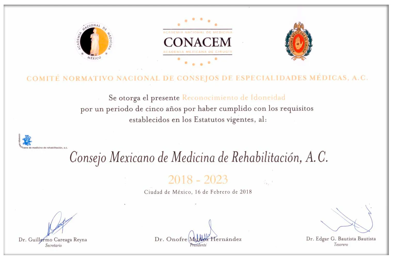 Reconocimiento de Idoneidad CONACEM 2018-2023
